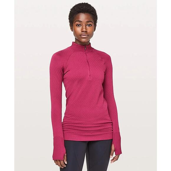 Lululemon Rest Less 1/2 Zip Pullover Diamond Top Womens Size 10 Star Ruby Pink - Picture 2 of 12